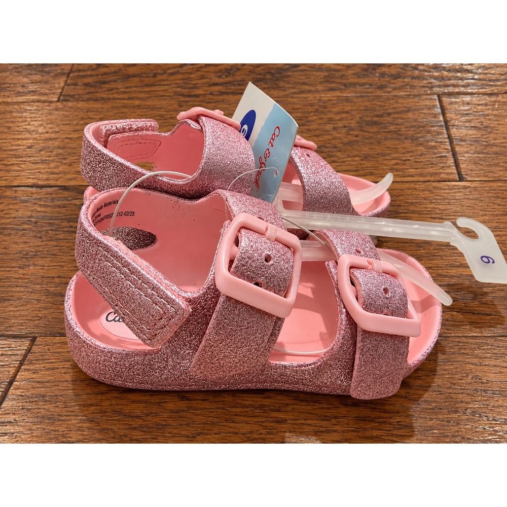 Cat & Jack Toddler Girls Pink Glitter Jade Double Buckle Sandals Size 6 NWT